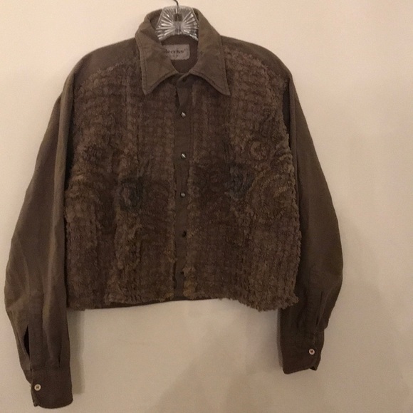 Vintage Mid-1990s Recess Cotton Flannel Cropped Shirt w Chenille Design Size L - Picture 1 of 7